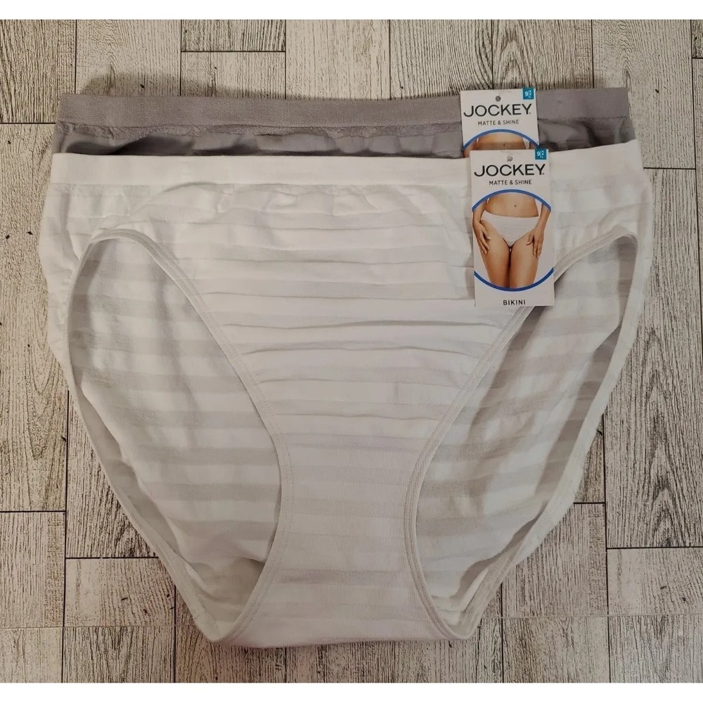 Jockey BIKINI Panties 9 (XXL) Matte & Shine Gray White Underwear LOT of 2
